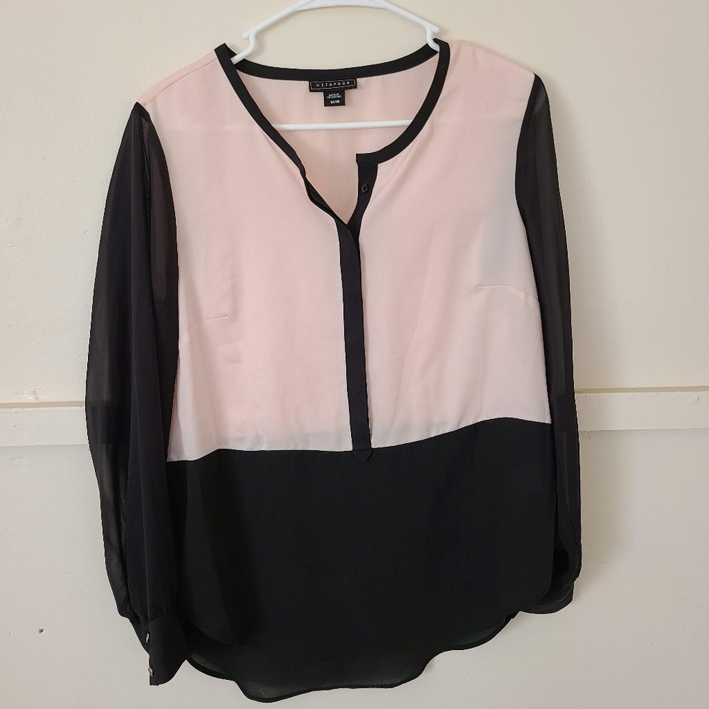 Metaphor Womens Dress Blouse Pink and Black Size Medium Work Clothes